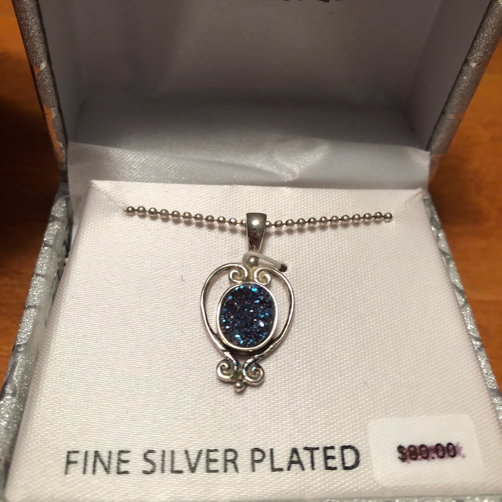Fine silver plated genuine druzy quartz necklace!